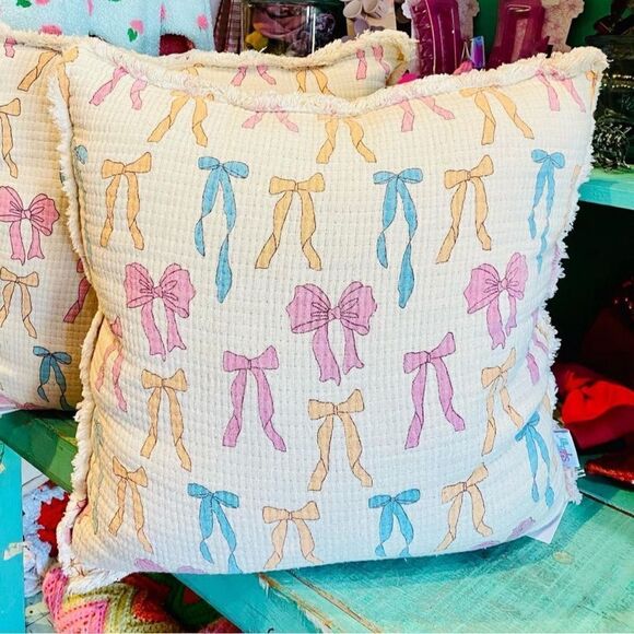 Style Happy Pastel Bows Throw Pillow - Picture 1 of 10